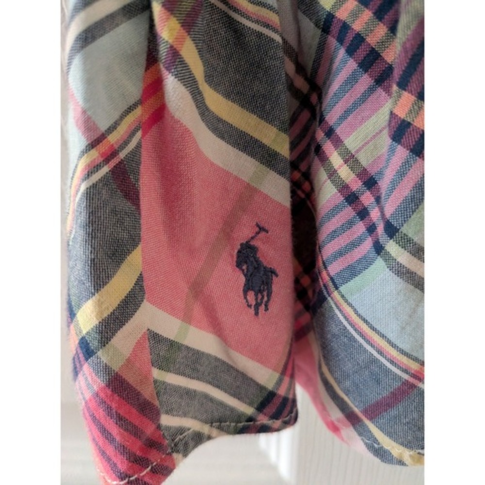 Ralph Lauren Girls Pink Blue Plaid Peplum Button Front Blouse Top Size 8 - Picture 3 of 8